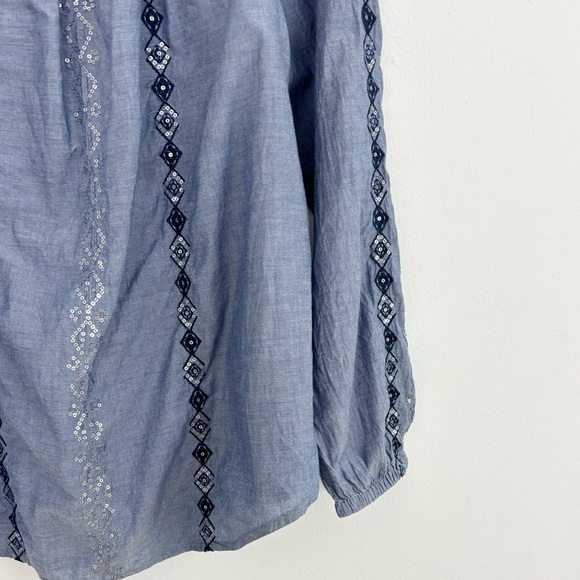 Chico’s 100% Cotton Chambray Embroidered Sequins Coastal Long Sleeves Size 2 - Picture 11 of 16
